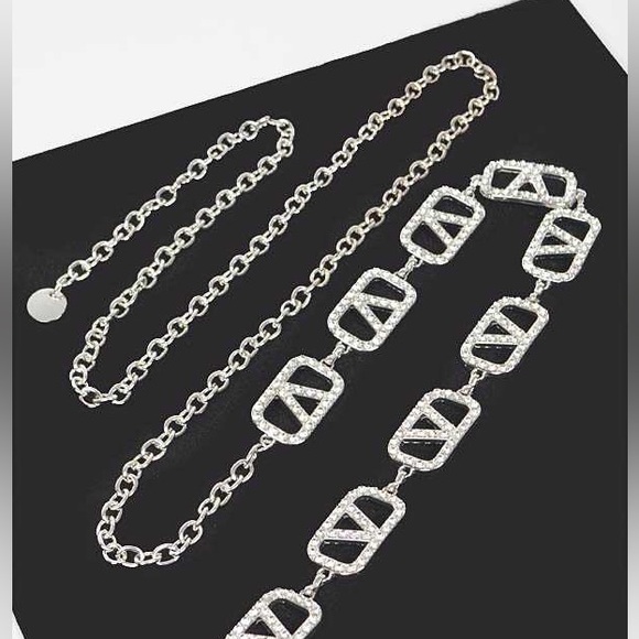 Plus Size Rhinestone Silver & Gold Metal Chain Adjustable Statement Belt - Picture 6 of 6